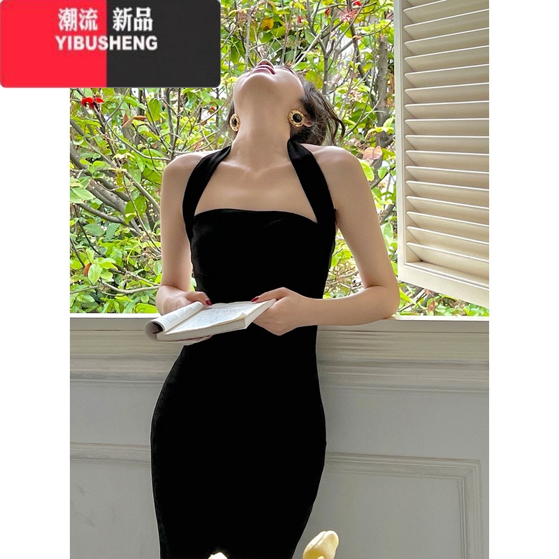 YIBUSHENG法式小众挂脖连衣裙女2024季新款修身显瘦气质纯欲吊带包臀裙身高清大图