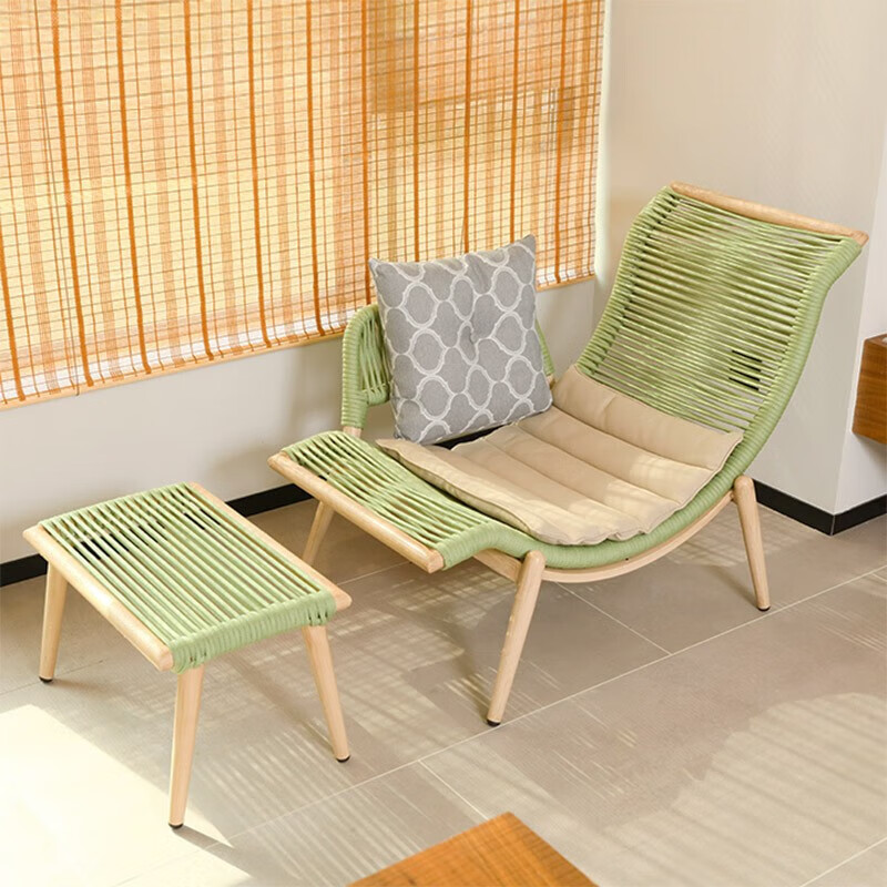 紫叶檀花贵妃椅阳台躺椅藤沙发单人小户型卧室家用简约民宿贵妃榻 沙发椅+脚踏-果绿色