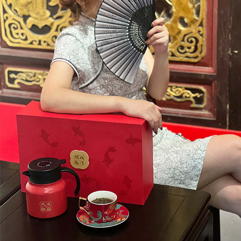 勿一 鲤跃龙门 尊贵礼 国潮陶瓷咖啡杯蝶+手冲壶+咖啡组合套装高清大图