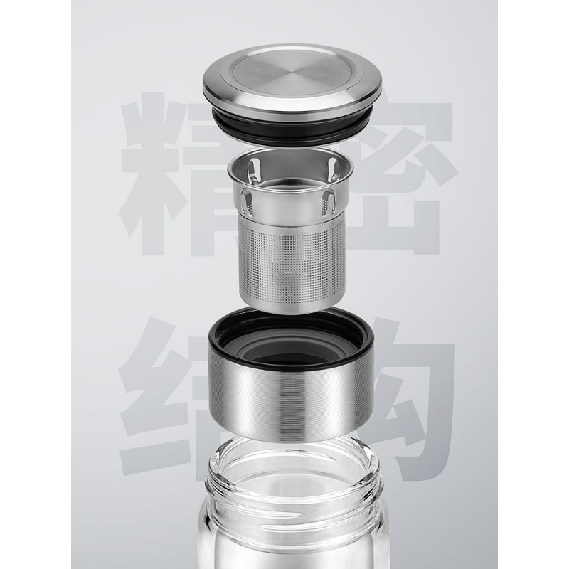 双层玻璃杯男女士家用便携水杯带盖茶水分离过滤透明车载泡茶杯子 经典蓝350ml[茶水分离-泡茶师]高清大图