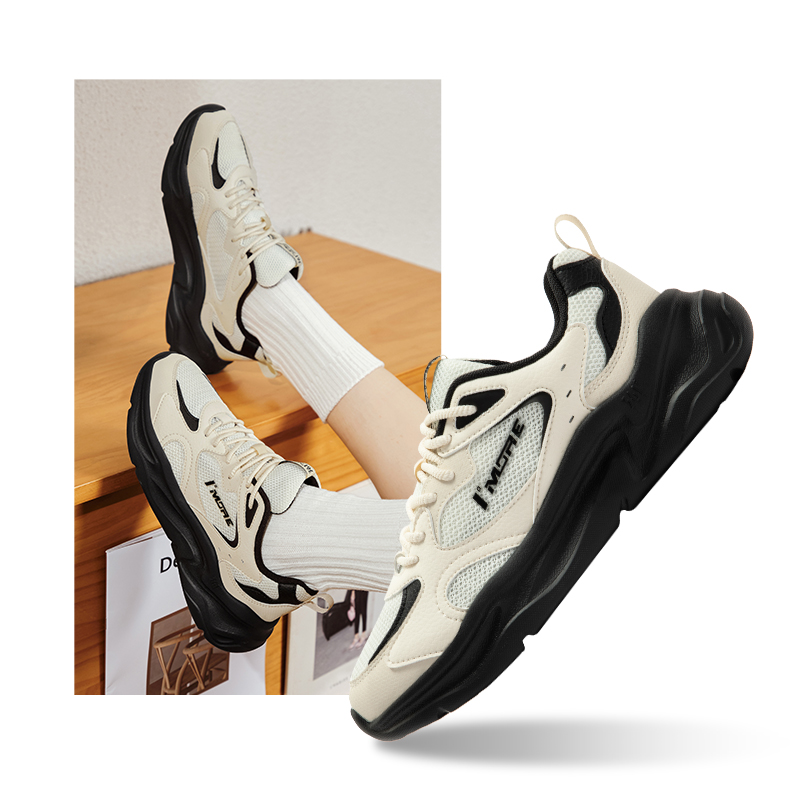 361°女鞋运动鞋女新款网面透气休闲鞋轻便潮流老爹鞋鞋子 莲子白/曜石黑 40码