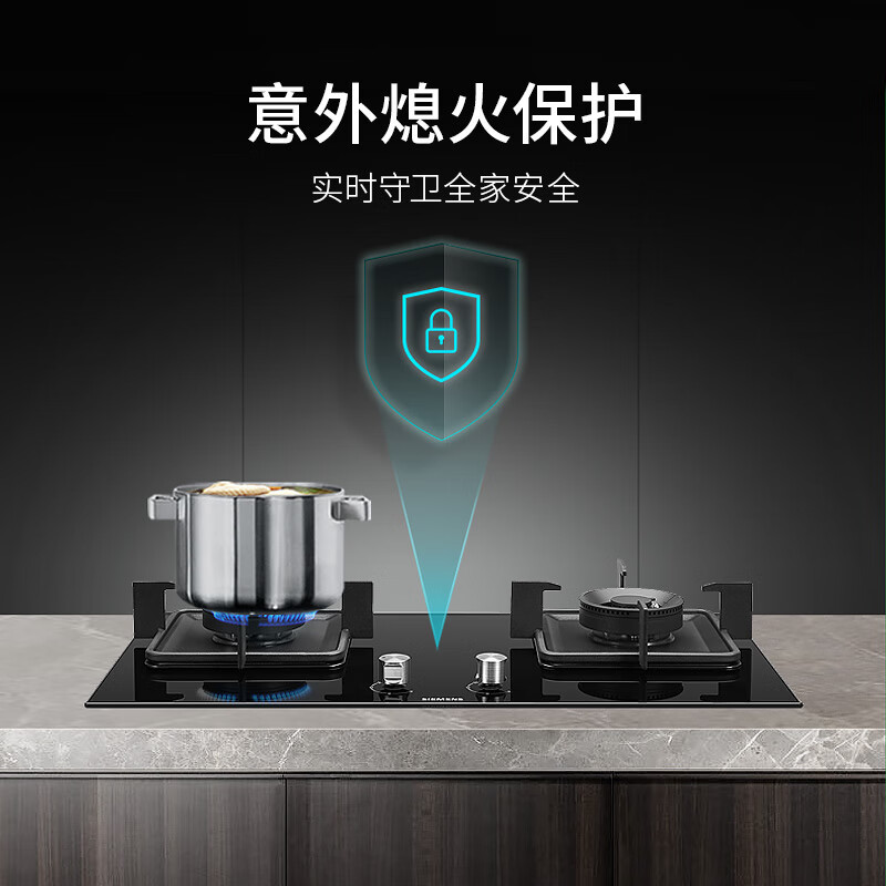 西门子(SIEMENS)燃气灶 天然气灶4.5kW大火力双灶灶具台嵌两用灶台 钢化玻璃面板猛火高效 ER7JGA23MP