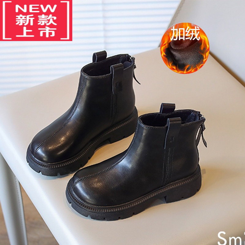 可莉允女童靴子2022年秋冬季新款儿童马丁靴宝宝加绒二棉短靴女童鞋
