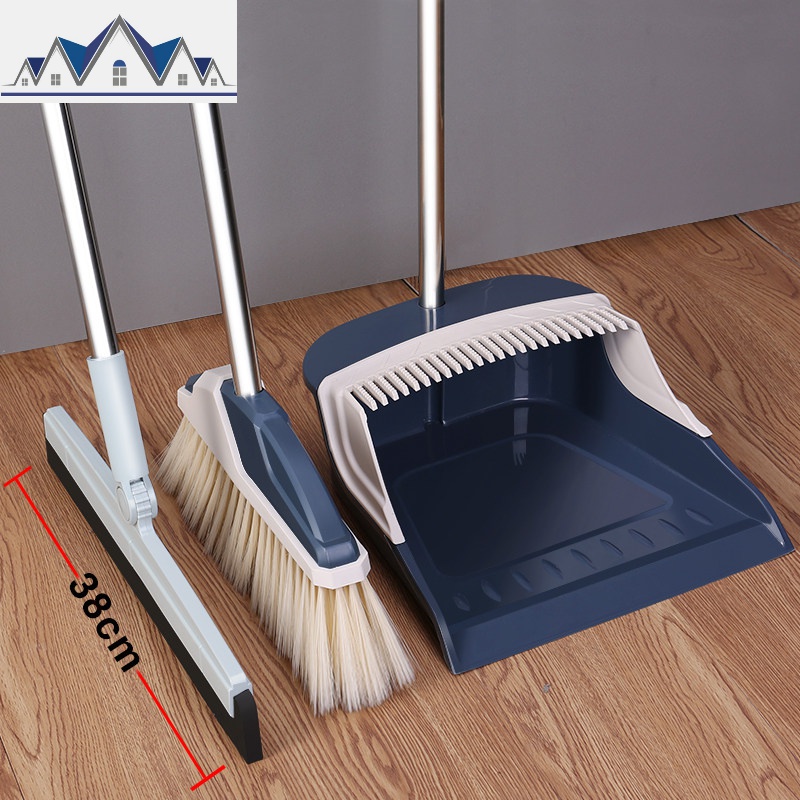 家用扫把簸箕套装组合单个软毛笤帚扫地刮水扫帚大垃圾铲加厚 三维工匠 热卖无死角扫地3件套（软毛扫把+大刮齿簸箕+长杆地刮）宝墨蓝