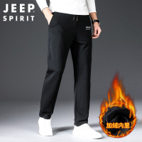 JEEP吉普冬装加绒裤男休闲裤秋冬季保暖带绒外穿裤运动裤 3XL 黑色