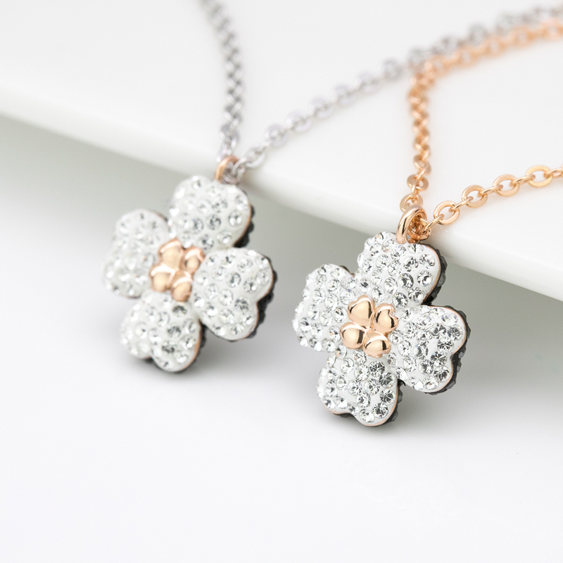 施华洛世奇(SWAROVSKI) 两面戴玫瑰金色链黑色白色双面双色四叶草项链5420246高清大图