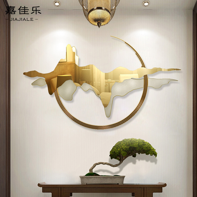 新中式铁艺山影壁挂客厅玄关背景墙金属立体墙上壁饰墙面装饰挂件 三维工匠 100*59CM高清大图