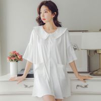 v领雪纺冰丝睡裙女夏性感白色新款中长款春秋裸感睡衣薄款家居服