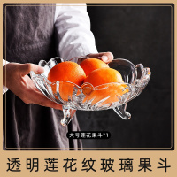 [透明]莲花果斗 欧式水晶玻璃水果盘现代客厅创意家用茶几糖果盆大号沙拉干果篮