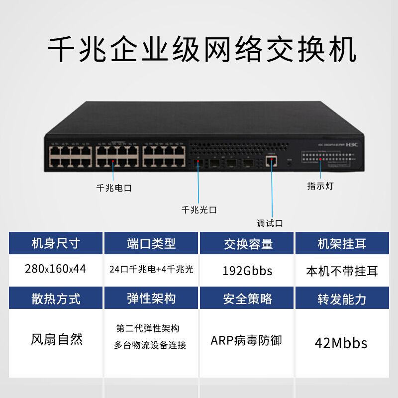 华三(H3C)S5024PV3-EI 24口 全千兆 二层Web网管企业级网络交换机机