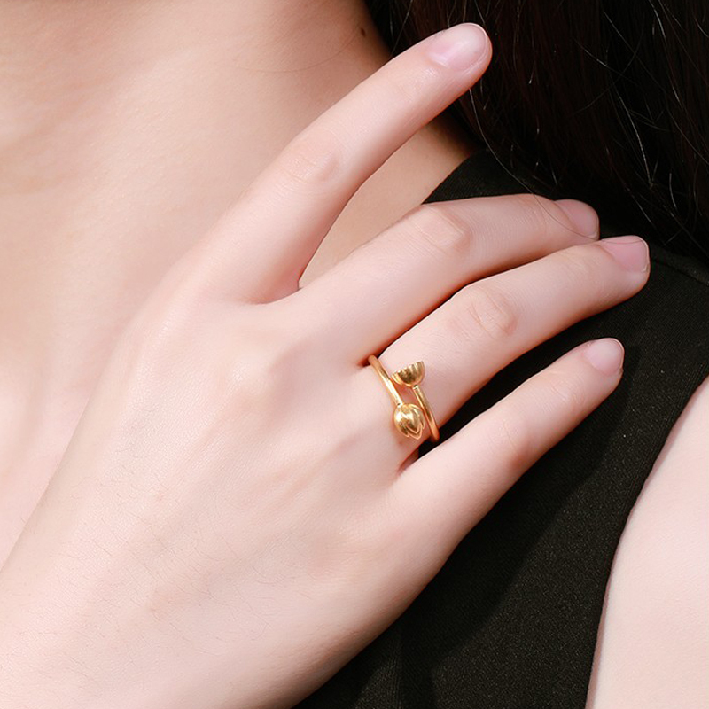 gzuan古钻珠宝古法两世欢女款黄金足金莲蓬女戒指活口可调节hjj0014