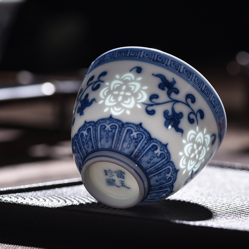 景德镇官方青花玲珑陶瓷茶杯纯手工手绘小茶杯品茗杯单杯丝路杯