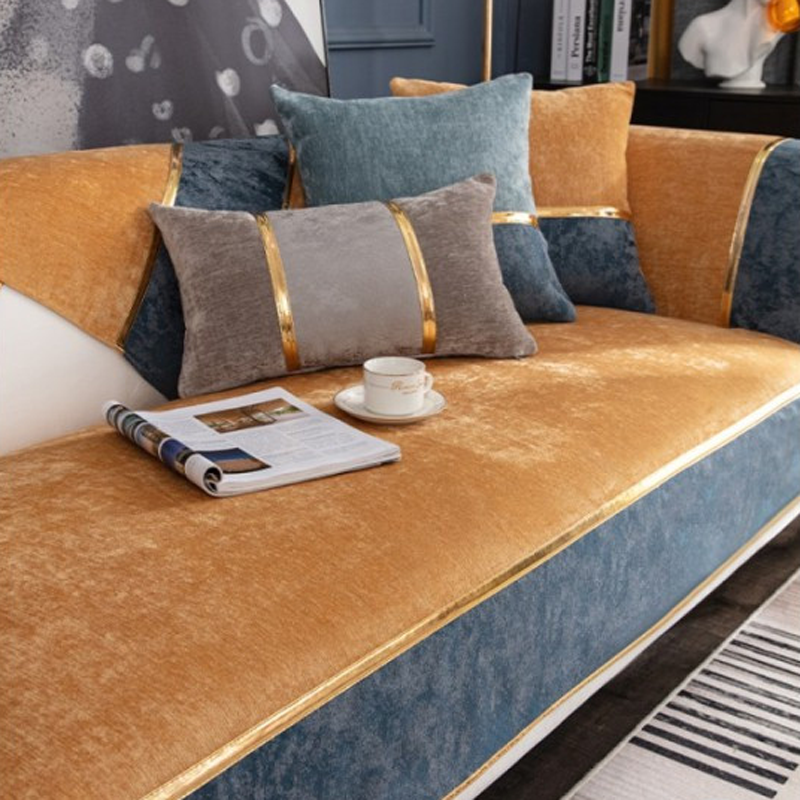唯蒂妮旗舰店轻奢风拼色沙发垫简约四季通用防滑坐垫高档皮沙发套罩