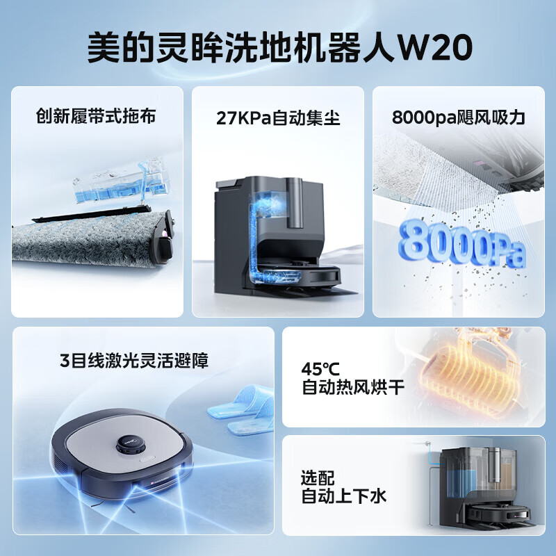美的(Midea)扫地机器人扫拖一体灵眸R23H01A(W20)洗地机器人水箱版高清大图