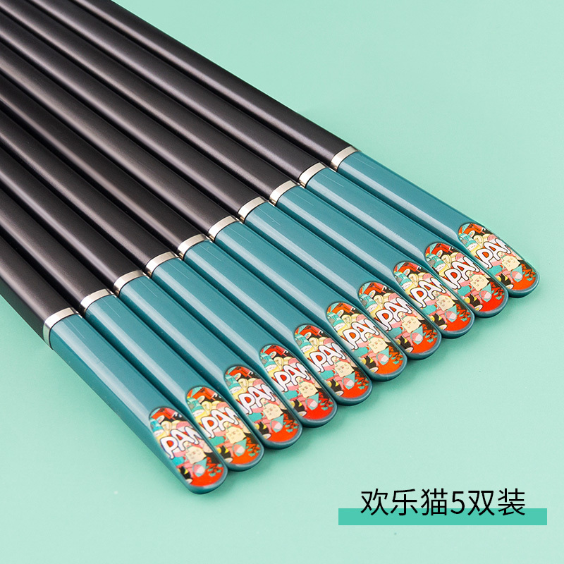 儿童筷亲子筷子家用一家三口便携可爱小孩宝宝学生家庭装3双装|243mm欢乐猫5双装