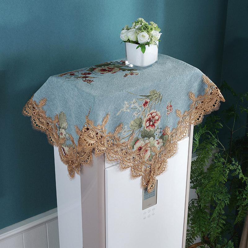 欧式蕾丝空调盖布立式柜机套罩方巾开机不取空调套正方形防尘布罩 语晨蓝色 90*90cm(基本通用)