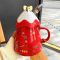 陶瓷杯子+搅拌棒 红色草莓杯-500mL(带盖勺) 圣诞树杯子可爱带盖马克杯ins风大容量水杯生日礼物礼盒装陶瓷杯