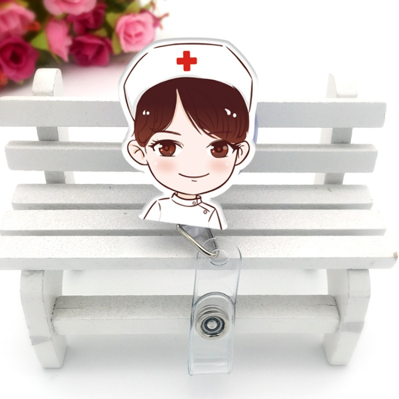 护士胸牌卡套卡通扣伸缩扣易拉扣伸缩挂绳胸卡厂牌夹子工作牌2小护士