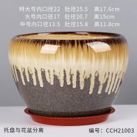 特价花盆陶瓷家用大号桌面多肉有孔花盆简约创意陶瓷花盆带托盘 CCH21003 中号(送塑料底盘+网垫)