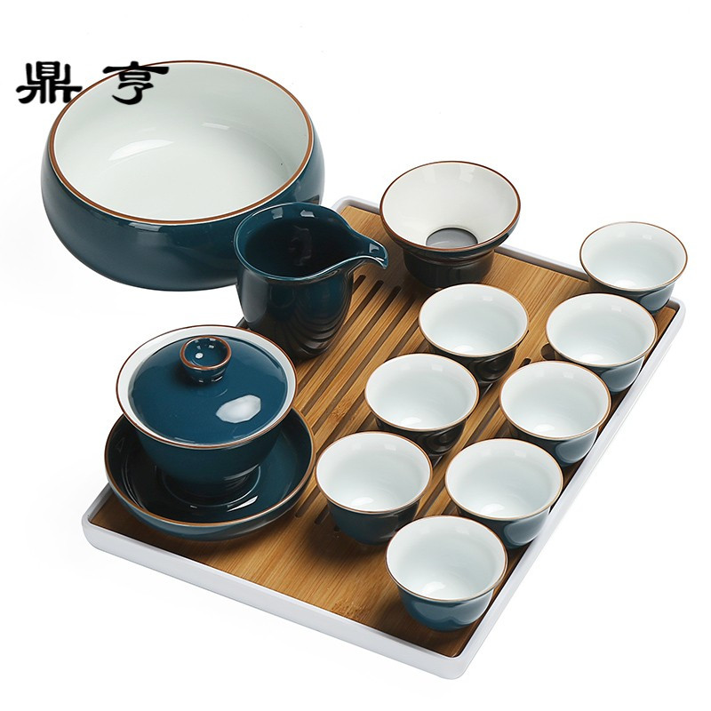 鼎亨陶瓷功夫茶具套装家用简约盖碗壶承三才碗工夫泡茶器茶洗茶盘