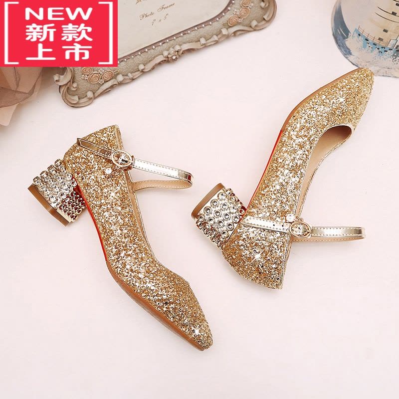 可莉允公主鞋女童春秋儿童高跟小女孩水晶皮鞋演出走秀模特主持礼服鞋子运动休闲鞋图片