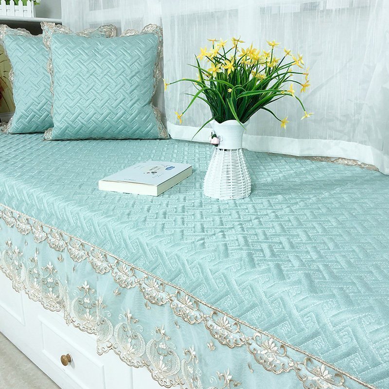 汐岩阳台垫子飘窗垫薄款阳台榻榻米垫子可机洗落地窗毯定做窗台垫夏季 富贵-水绿(60+15裙摆)*210cm一条