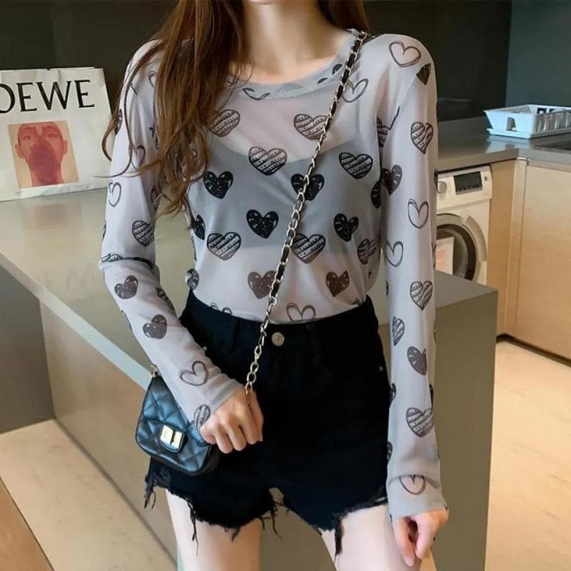 网纱长袖t恤女夏宽松冰丝套头防晒衫打底内搭mschf上衣 莎丞图片