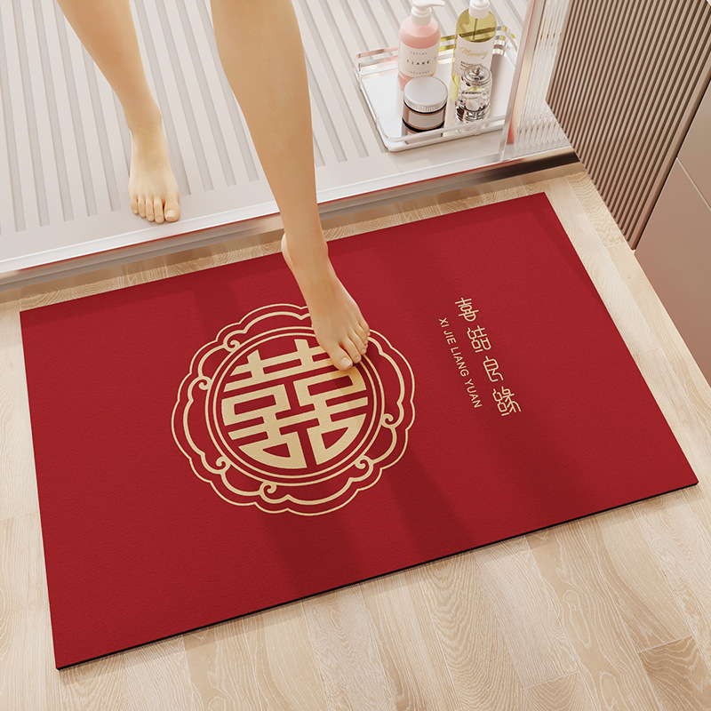 添福运 喜庆硅藻泥软垫吸水垫卫生间门口地垫硅藻土防滑浴室脚垫卫浴厕所地毯防滑浴室脚垫卫浴厕所地毯地垫吸水脚垫子高清大图