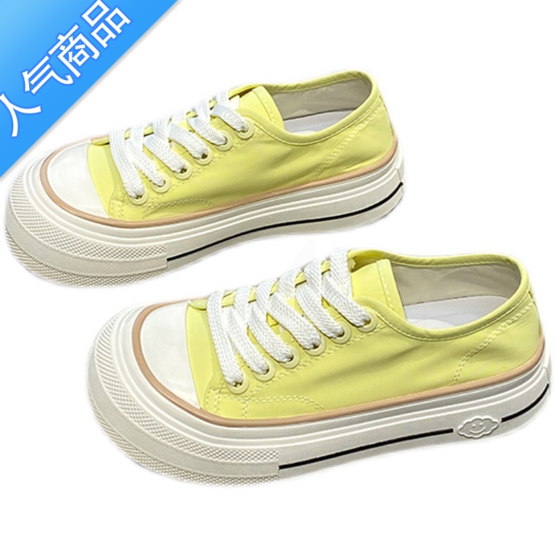 SUNTEK洋气薄款透气帆布鞋女2023夏新款圆头丑萌增高板鞋百搭厚底休闲鞋高清大图