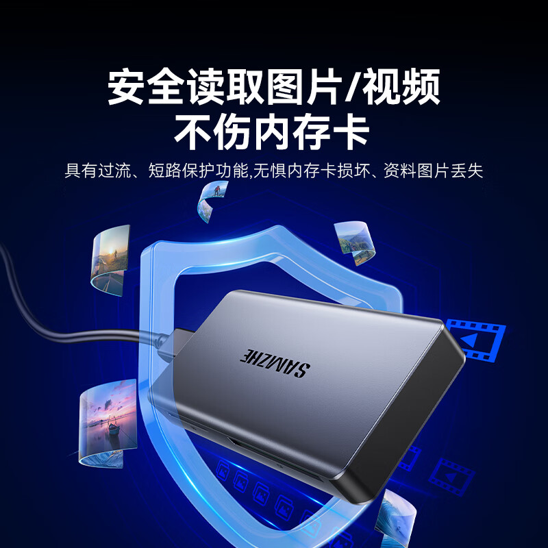 山泽USB3.0五合一多功能读卡器 SD/TF/CF/MS/M2多卡多读 适用手机/相机/平板/行车记录仪/监控储存卡高清大图