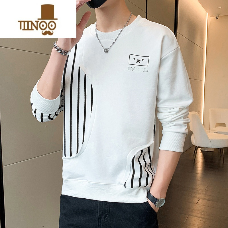 YANXU条纹卫衣男士2023新款潮牌圆领内搭上衣服潮流长袖t恤男装