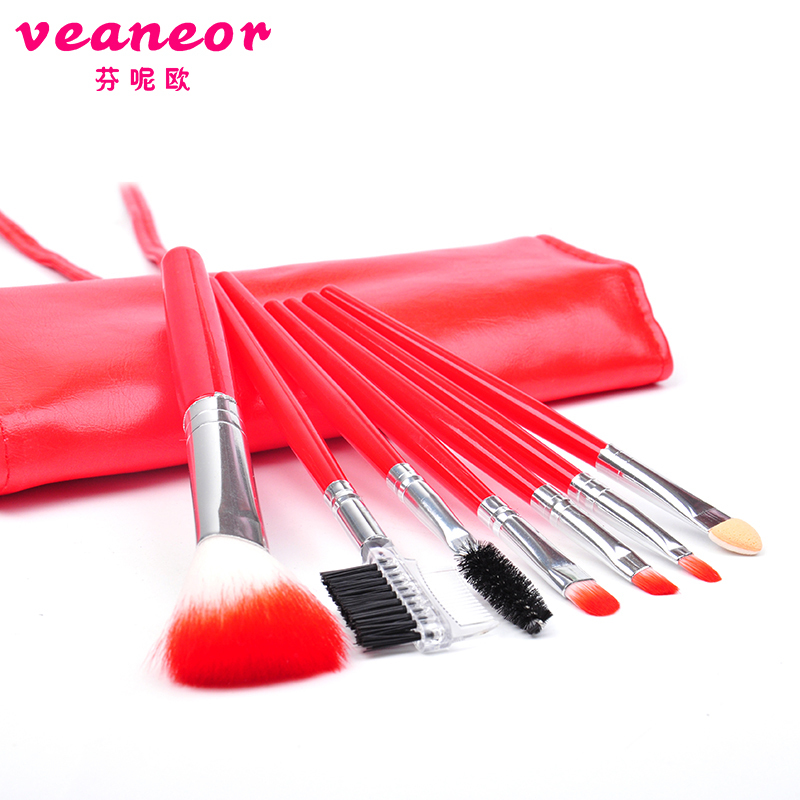 芬呢欧（veaneor） 7件带包便携化妆刷套装 初学者彩妆化妆工具全套刷子 腮红眼影刷 亮黑色
