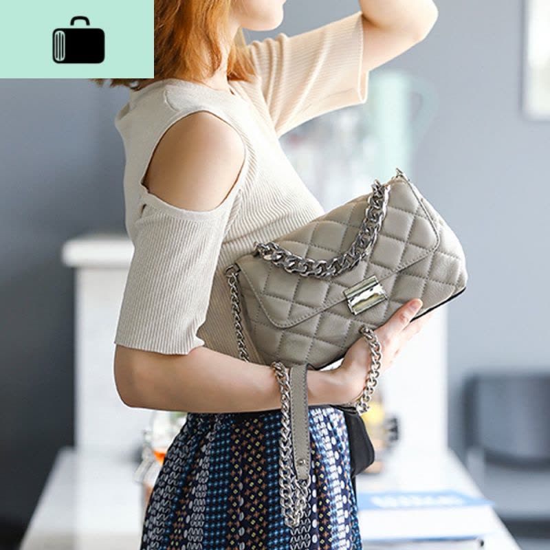 小众链条女包菱格包包2020新款潮头层牛皮小包包单肩斜挎包NEW LAKE女斜挎包图片