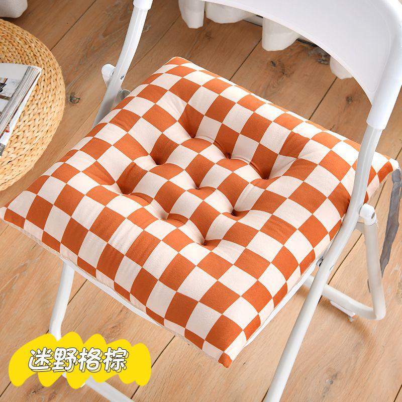 坐垫椅垫屁股垫大学生牛奶绒加厚板凳教室凳子毛绒冬季办公室座垫 暖毛绒-迷野格棕 40x40厘米【加厚方形双绑带】