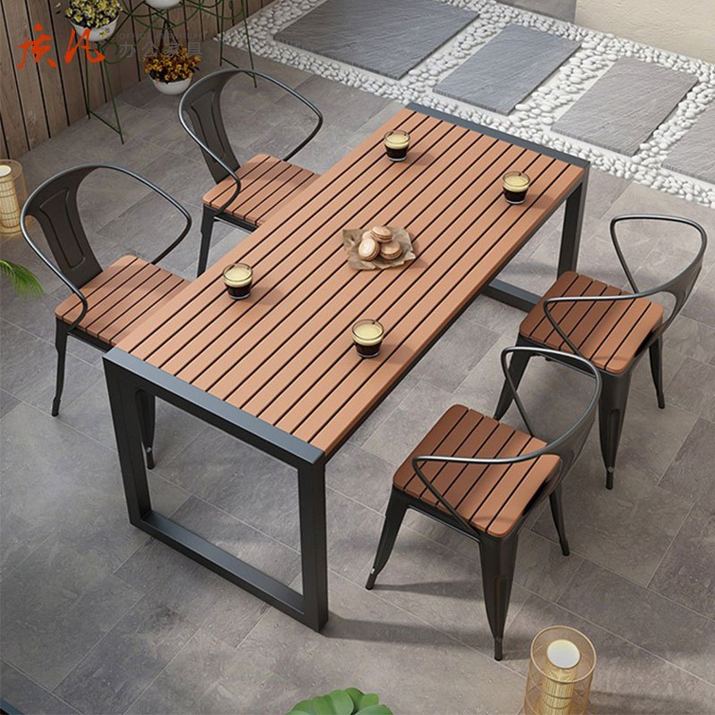 质凡户外餐桌庭院阳台露天桌子塑木室外餐桌 长凳子108x30x45cm
