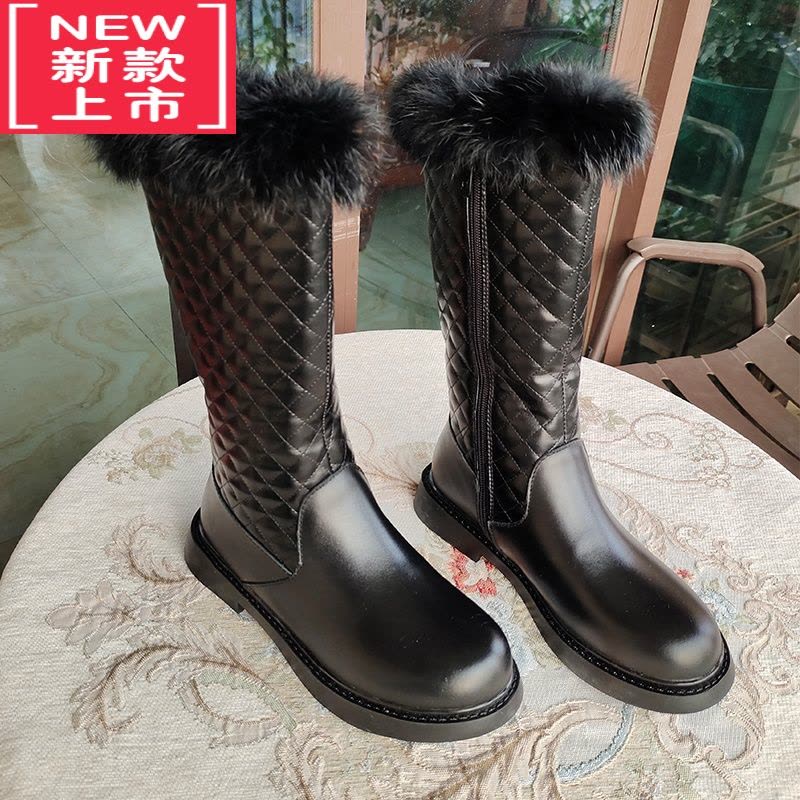 可莉允女童靴子长筒靴2022冬季加绒棉靴皮靴高筒靴公主长靴儿童鞋雪地靴图片