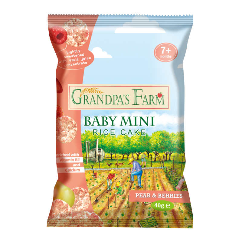 爷爷的农场 欧洲进口宝宝水果磨牙饼干婴幼儿零食小吃磨牙棒 梨子浆果味米饼 40g/盒