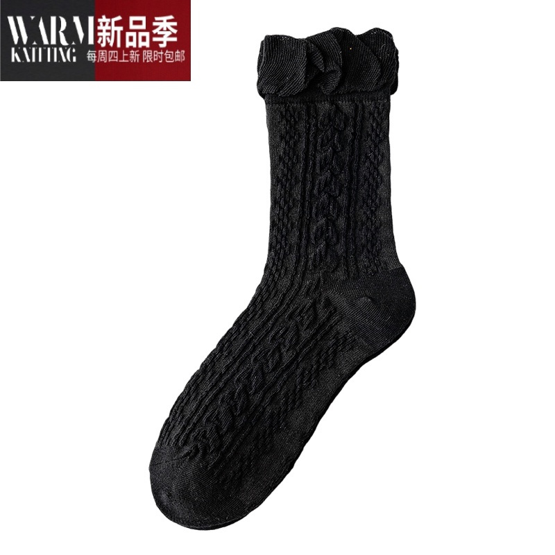 SHANCHAO黑色乐福鞋袜子女浅口配小皮鞋的短袜短筒夏季搭配堆堆袜薄款