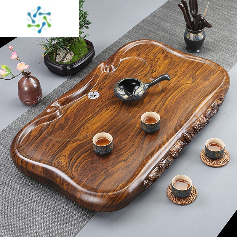 三维工匠实木茶盘家用功夫茶具边雕龙茶台茶海简约排水托盘迷你大小号