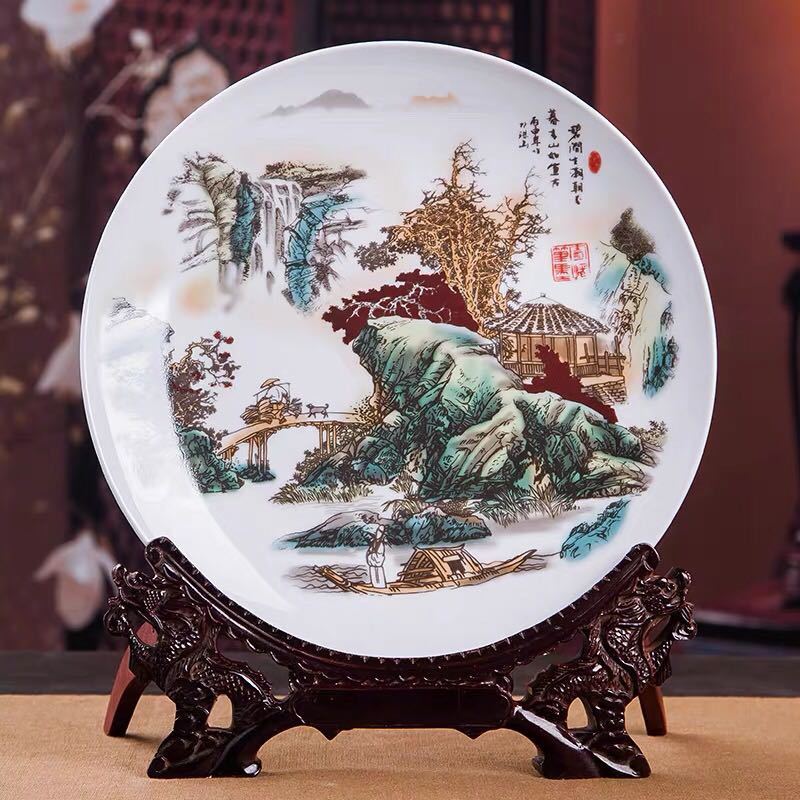 景德镇陶瓷器盘饰品客厅家居工艺品中式装饰品摆件电视柜玄关酒柜红福