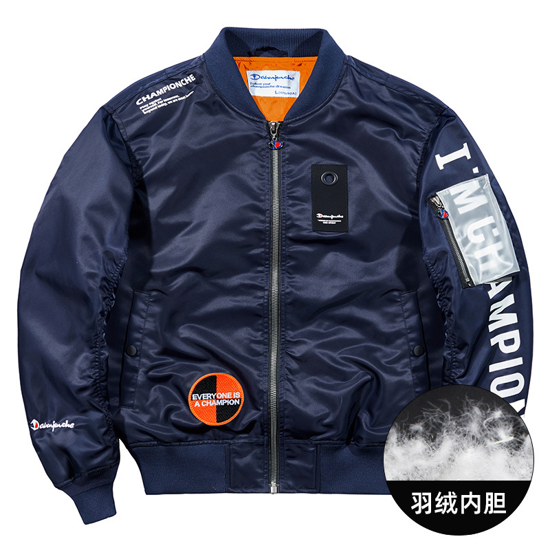 冠军车羽绒服男秋冬季宽松百搭衣服休闲飞行员夹克外套女潮牌
