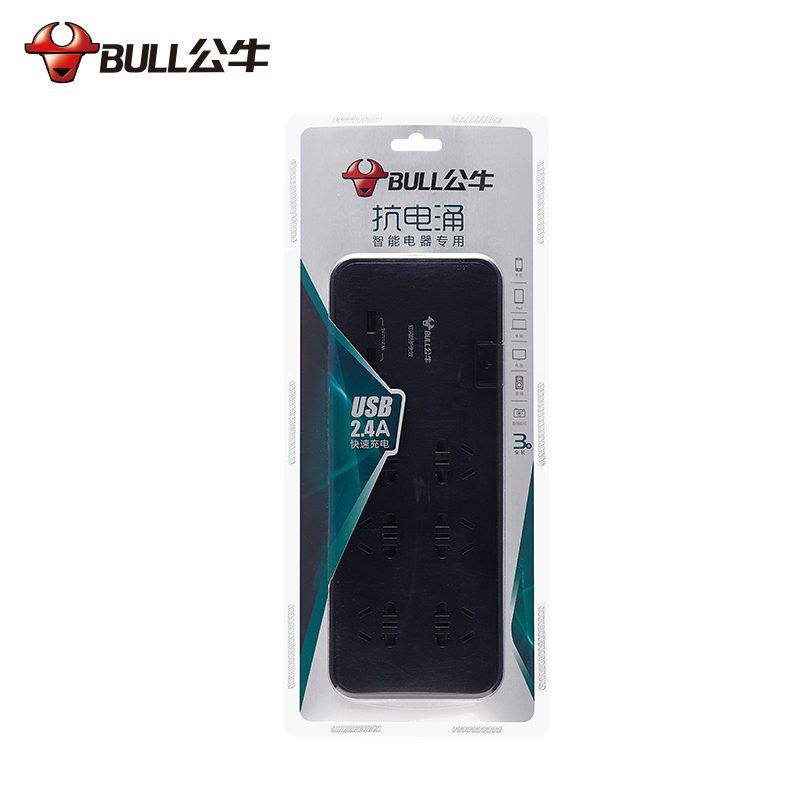 公牛(bull) 6孔3米 双USB抗电涌 接线板 H306U (单位:个)-