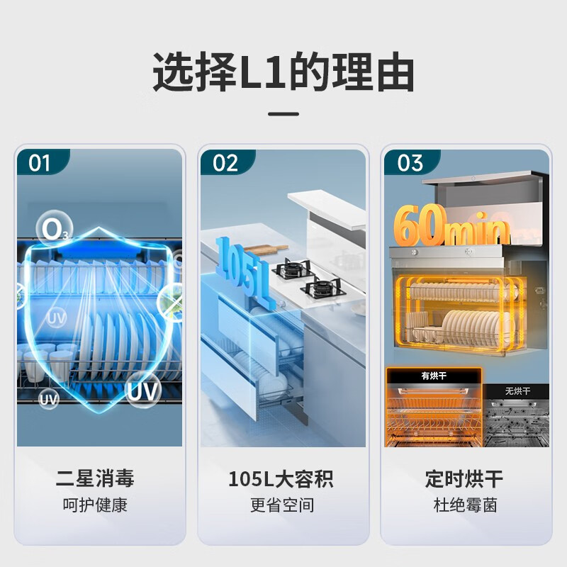 森歌(SENG)集成灶L1白色消毒柜款外观美 大容量 一体式吸烟机燃气灶具 家用抽油烟机燃气灶套装 液化气白色款高清大图