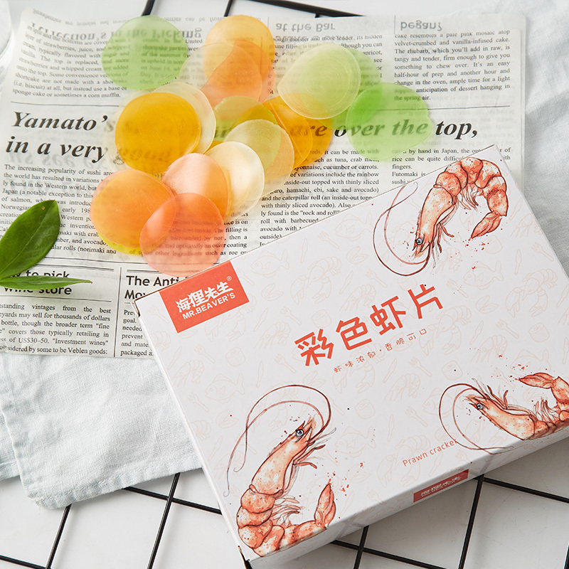 海狸先生网红虾片膨化休闲小零食150g*1盒彩色鲜虾片自己炸(休闲零食)