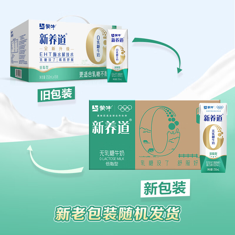 “蒙牛新养道零乳糖低脂牛奶[乳糖不耐空腹喝]250ml*15盒 ”