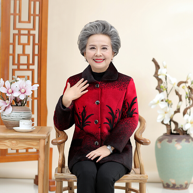 迪鲁奥（DILUAO)波司登旗下中老年秋冬装外套60妈妈装70岁老人棉袄奶奶棉衣外婆冬装品 2XL（体重115以下） 水草大红