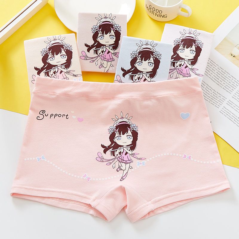 4条装纯棉儿童内裤女童内裤平角裤中小童可爱卡通四角学生内裤