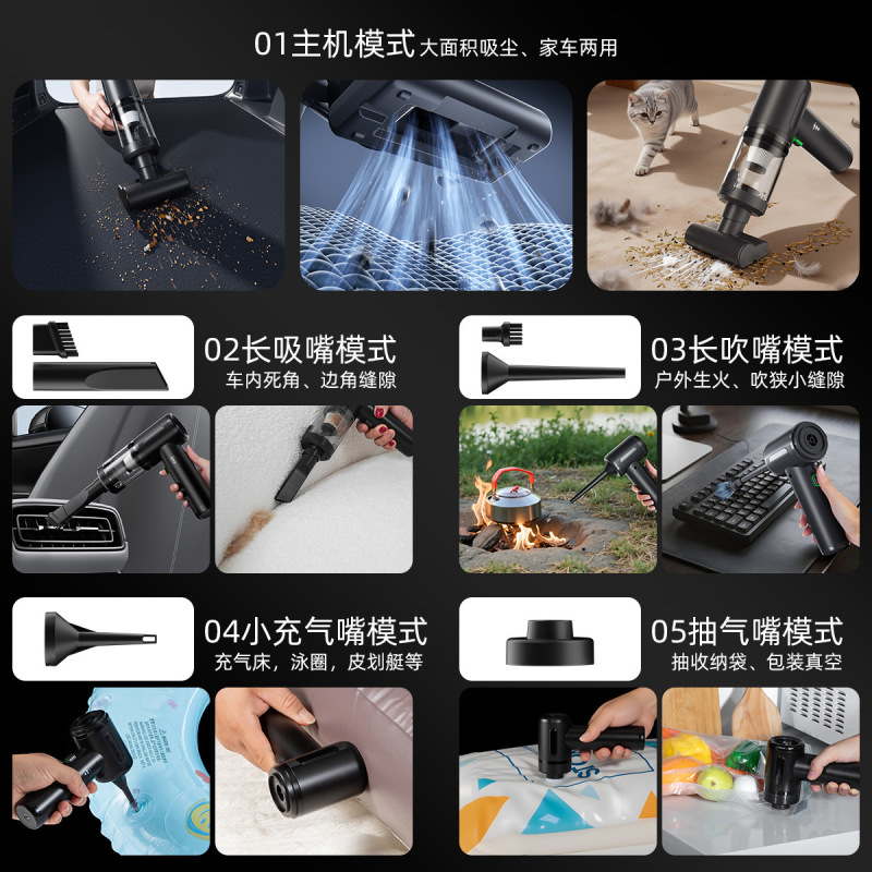 冀华美车载吸尘器超强大吸力汽车专用无线手持小型便携式 白色[无刷电机吸力升级-吹吸抽一体机+宽口吸嘴]高清大图
