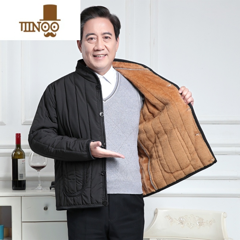 YANXU中老年棉衣男爷爷外公爸爸装加绒加厚新款棉服男装保暖棉袄高清大图