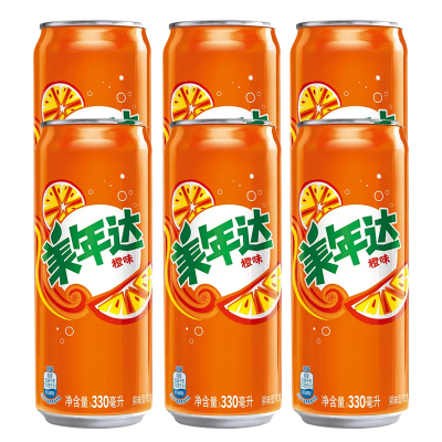 百事可乐美年达 Mirinda 橙味汽水细长易拉罐 330ml*6罐组